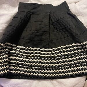 Francesca's Collections Textured Black Skater Skirt with White Stripes